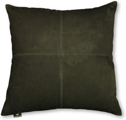 LL LEATHER LOVERS Genuine Suede Leather Pillow Cover, 22x22 Inch Case for Lumbar Throw Couch Pillows, Thick & Soft Cushion Covers for Sofa Bed Home Decor (Suede Deep Forest Green Plain Pack of 1)