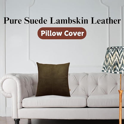 Genuine Suede Leather Pillow Cover, 20x20 Inch Case for Lumbar Throw Couch Pillows, Thick & Soft Cushion Covers for Sofa Bed Home Decor (Suede Deep Forest Green Plain Pack of 1)