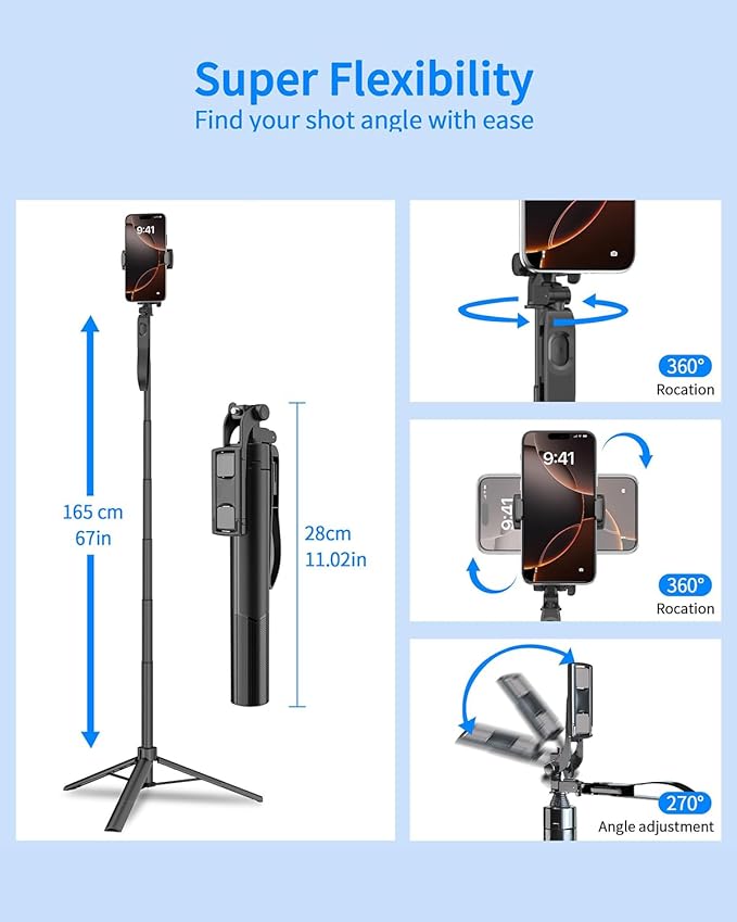 Auto Face Tracking Tripod 360° Rotation, 67" Tripod for iPhone Selfie Stick,Phone Tripod Stand Holder with Remote Gesture Control,No App, for Live Video Tiktok Live Vlog Streaming Video