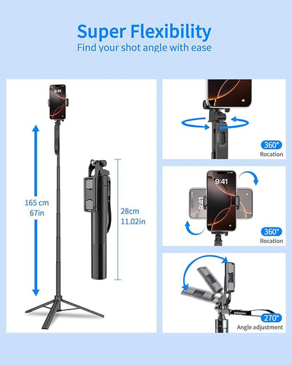 Auto Face Tracking Tripod 360° Rotation, 67" Tripod for iPhone Selfie Stick,Phone Tripod Stand Holder with Remote Gesture Control,No App, for Live Video Tiktok Live Vlog Streaming Video