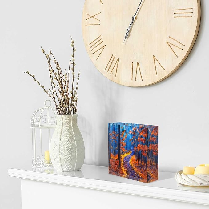 Acrylic Home Decor Modern Impressionism,Beautiful Autumn Woods Retirement Presents for Woman - Goodbye Presents for Coworkers - Thank You Presents for Women 4 x 4 Inch