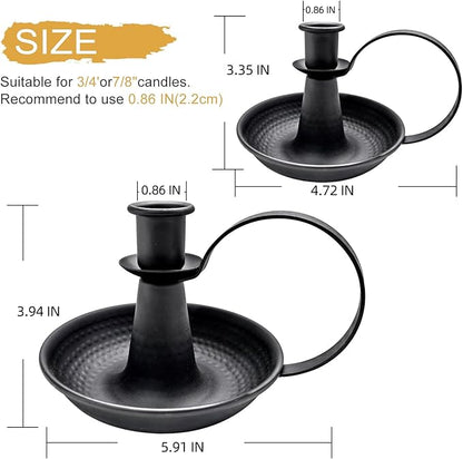 Black Iron Pillar Candlestick Holders, with Handle, Taper Candle Holder for Candlesticks, for Fireplace Party, Dining, Home, Wedding Decor,Fits 3/4 inch Thick Candle&Led Candles（Set of 2pcs）