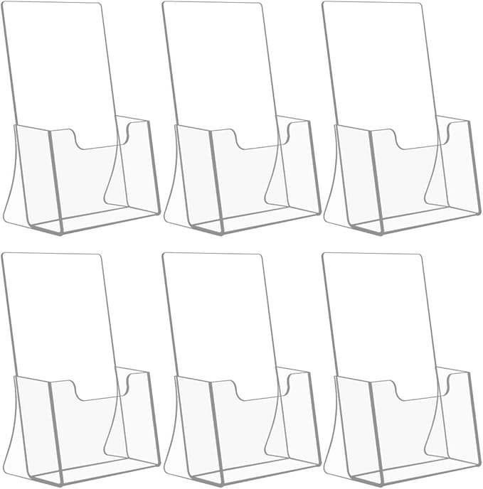 NIUBEE 6 Pack 8.5'' x 5.5'' Acrylic Bi-fold Brochure Holder,Clear Plastic Counter top Flyer Organizers