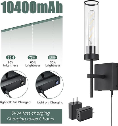 Wall Sconces,Battery Operated Wall Sconce 3000K 10400mAh Fast Chargin Endurance 150 Hours Infinitely Dimmable with Remote Control Wireless Wall Lights for Bedroom Living Room Hallway