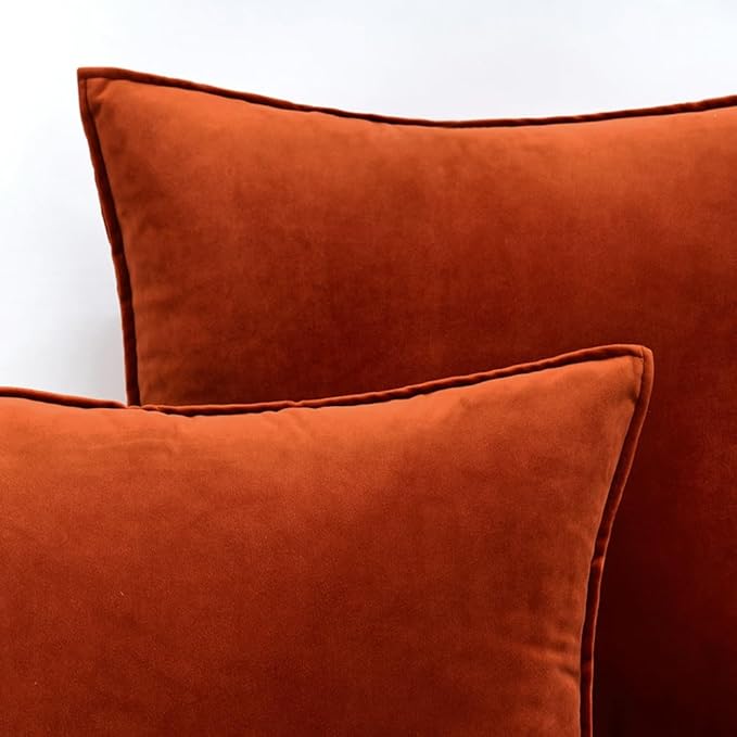 MIULEE Pack of 2 Decorative Velvet Throw Pillow Covers Soft Pillowcase Solid Square Cushion Case for Sofa Bedroom Car 16x16 Inch 40x40 cm Burnt Orange