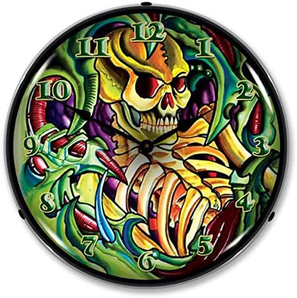 New Tattoo Skull Retro Vintage Style Advertising LED Lighted Clock - Ships Free Next Business Day to Lower 48 States