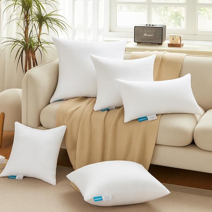 Oubonun 12 x 16 Throw Pillow Inserts - Soft, Plush & Decorative Down Alternative Pillows for Couch Sofa Bed, Machine Washable - White, Pack of 2