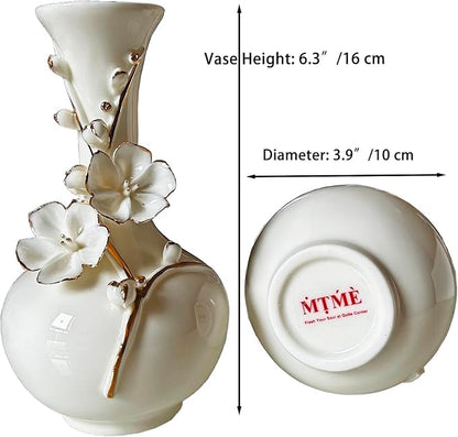 MTME Porcelain vase with Flowers, Plum Blossom, Memorabilia, Wedding Gifts, Aesthetic Sculpture Home décor (White)
