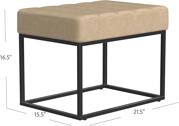 HomePop Theodore Channel Tufted Small Ottoman -Light Tan Textured Solid