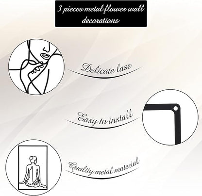 CHENGU 3 Pieces Metal Minimalist Abstract Woman Wall Art Line Drawing Wall Art Decor Single Line Female Home Hanging for Kitchen Bathroom Living Room