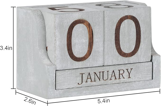 Wooden Desk Calendar,Desk Calendar Blocks for Teachers,Office Perpetual Date Block Small Home Desktop Decor Chic Vintage Month with Number Cubes Display Rustic Decoration(Vintage Grey)