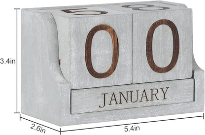 Wooden Desk Calendar,Desk Calendar Blocks for Teachers,Office Perpetual Date Block Small Home Desktop Decor Chic Vintage Month with Number Cubes Display Rustic Decoration(Vintage Grey)
