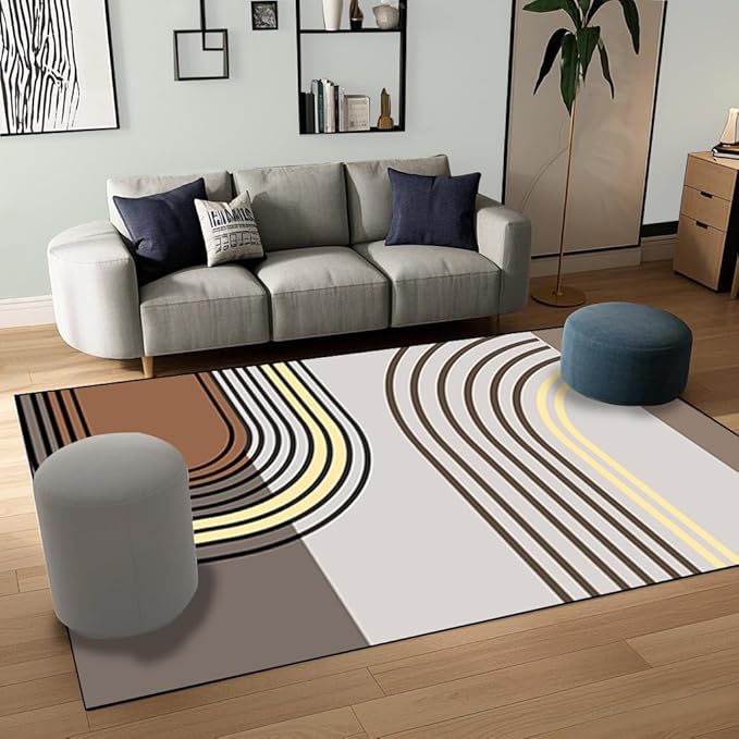 Abstract Washable Area Rug 5x7 Non Slip Durable High-Flow Carpet Contemporary Semi-Circular Line Area Carpet, Suitable for Living Rooms, Bedrooms and Home Offices