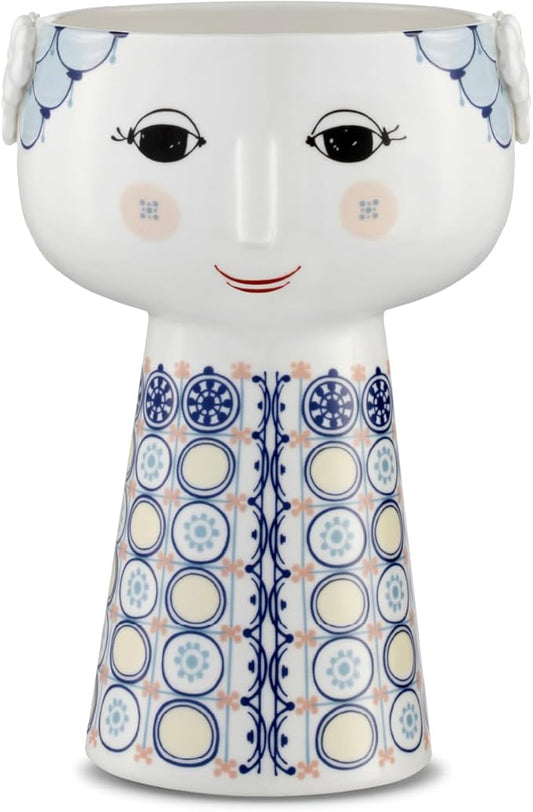 Bjørn Wiinblad Eva Vase – Dark Blue, 7.3" H | Porcelain Art Vase with Gift Box