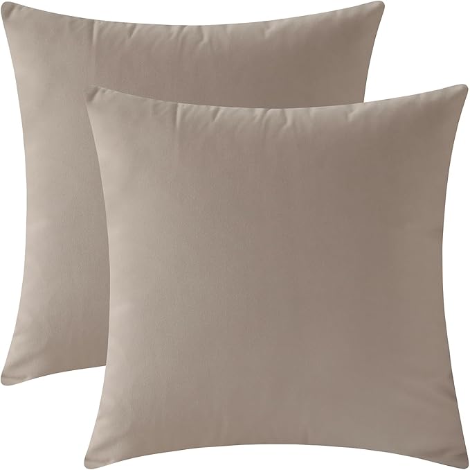Set of 2 Velvet Throw Pillow Covers for Couch and Bed - 18"x18", Oatmeal