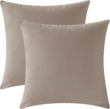 Set of 2 Velvet Throw Pillow Covers for Couch and Bed - 18"x18", Oatmeal