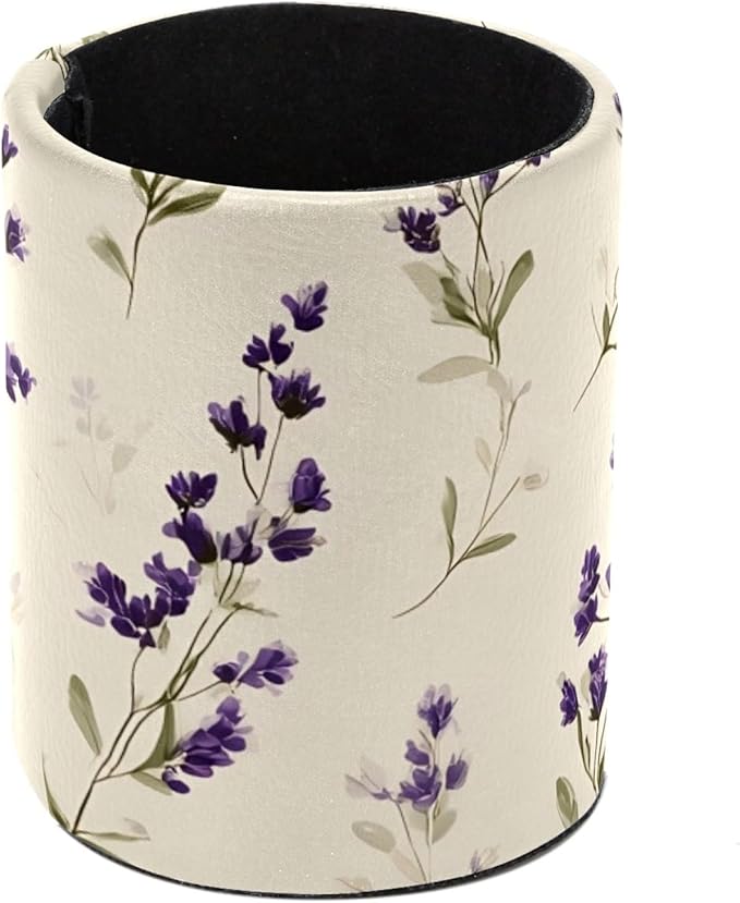 Pen Cup Holder for Desk, Large Pencil Holder, Cute Lavender Flowers and Sage Green Leaves Pattern Desk Stationery Storage Organizer Makeup Brush Holder for Home Office School