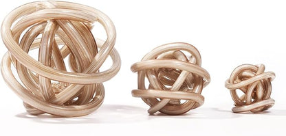 Luxury Lane Hand Blown Infinity Knot Sommerso Decorative Glass Ball for Bowls Home Decor 4 inch Tall Orbit Centerpiece Table Decoration Sculpture White Gold