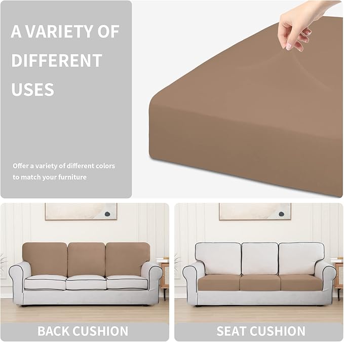 Easy-Going 100% Waterproof Chair Oversized Sofa Seat Cushion Slipcovers Couch Cushion Cover Stretch Furniture Protector for Kids, Pets (3-Piece Oversized Sofa Cushion, Camel)