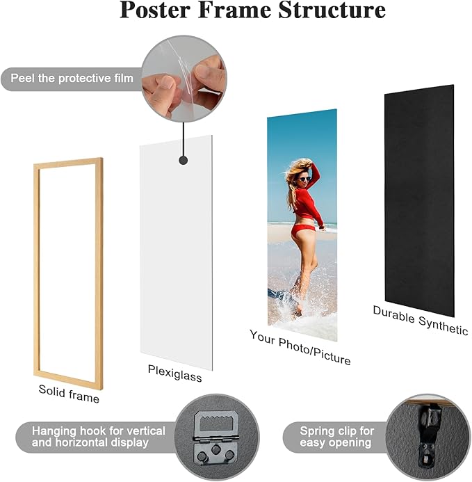 8x24 Frame Gold, Modern 24x8 Picture Poster Frame, Horizontal Vertical Hanging, Ornate 8 by 24 Gallery Family Concert Portrait Photo Frame Anniversary/Birthday/Wedding/Thank you/Christmas Gift