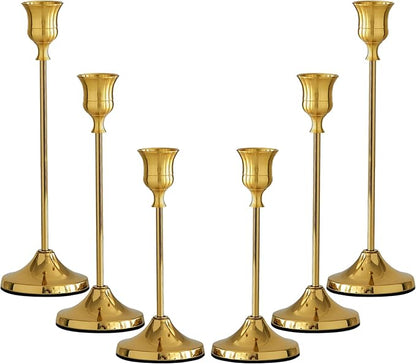 Taper Candle Holders, Tall Vintage Metal Candlestick Holders, 6 PCS Gold Candle Sticks Holders for Home Decor Table Centerpiece Wedding Housewarming Festival, Gold, 2 Sets (6 pcs)