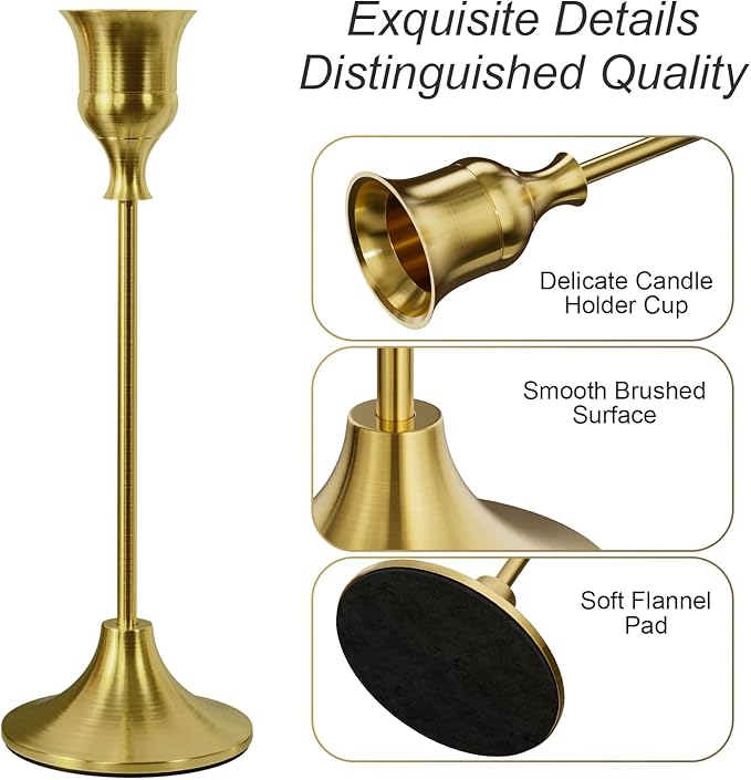 Set of 12 Brass Gold Taper Candle Holders, Candlesticks Holders Bulk, Vintage Candlestick Holder Decorative Metal Candle Sticks Home Decor Centerpieces for Table Mantel Festive Decorations