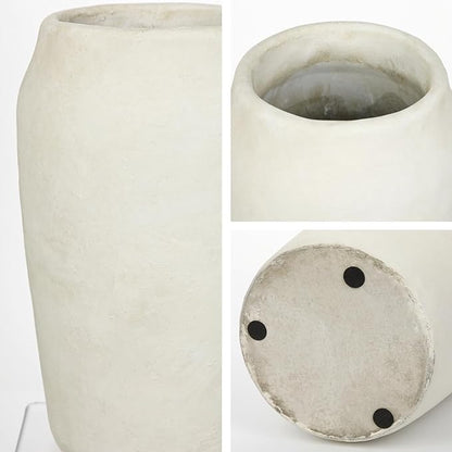 Briful 12'' Large Ceramic Rustic Vases Shabby Vintage Textured, 4.9'' Wide Mouth Pampas Vase for Fake Flowers Branches, Farmhouse Home Décor, Weddings Shelf Table Decor,Beige