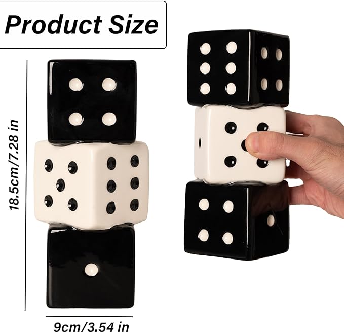 Unique Handmade Dice Vase - Stylish Black & White Ceramic Decor for Home, Bar | Geometric Design Perfect for Fresh, Dried, or Artificial Flowers | Eye-Catching Centerpiece & Decorative Accent
