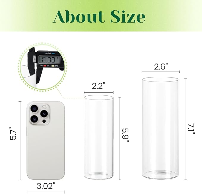 Hewory Glass Cylinder Vases for Centerpieces: 7“+6" Tall 32Pcs Clear Small Bud Vases for Flowers Wedding Party Table Decoration - Skinny Hurricane Candle Holders for Floating Candles