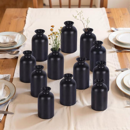 12 Pack Small Black Vases – Ceramic Bud Vases for Centerpieces, Mini Black Vase for Pampas Grass, Flowers & Table Decor, Modern Small Vases for Home Decor, Wedding & Party Decoration
