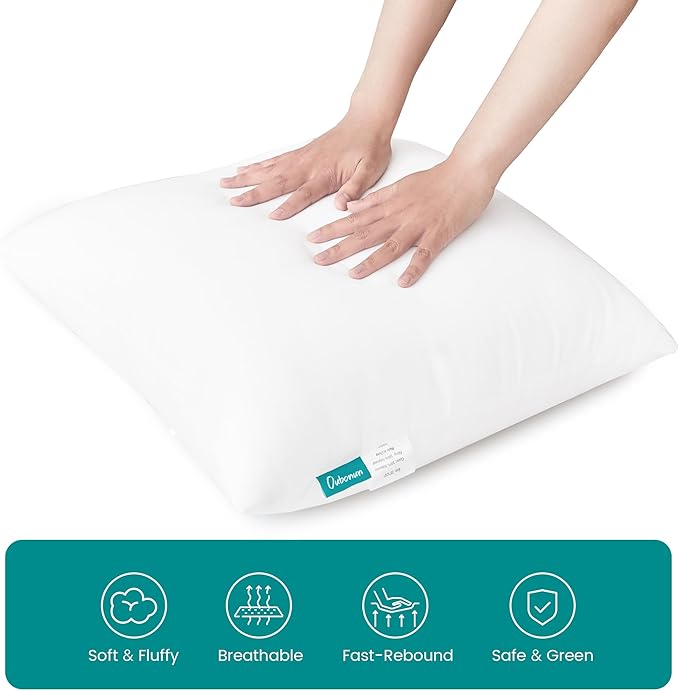 Oubonun 28 x 28 Throw Pillow Inserts - Soft, Plush & Decorative Down Alternative Pillows for Couch Sofa Bed, Machine Washable - White, Pack of 2