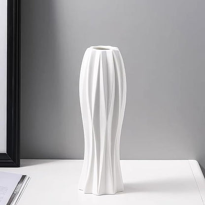 12Inch Tall Ceramic White Flower Vase,Home Decor White Vases for Pampas Grass,Modern Textured Vases for Living Room Decorations,Table Centerpieces,Shelf,Farmhouse Small Ceramic Vase