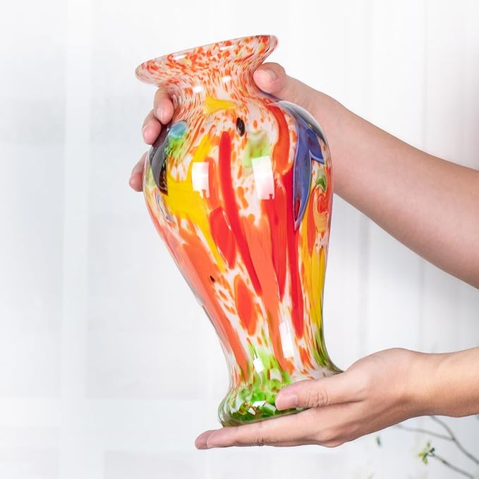 Glass Vases for Flower, Unique Hand Blown Colorful Glass Vase, Modern Art Decorative for Home Living Room, Office, Table centerpieces, Bookshelves and Wedding Decorations (JG54)