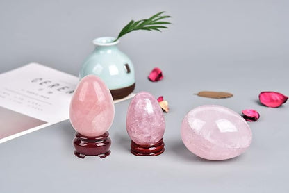 AMOYSTONE Rose Quartz Crystal Egg with Base for Healing Reiki Home Decor - Easter Egg Height 2.5-3