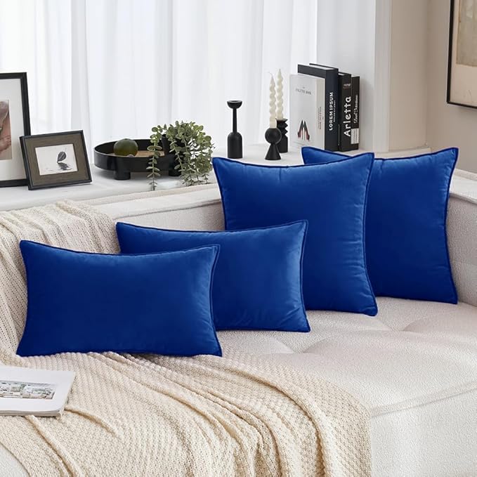 MIULEE Pack of 2 Royal Blue Decorative Velvet Throw Pillow Covers Soft Pillowcases Spring Solid Square Cushion Case for Sofa Bedroom Car 18x18 Inch