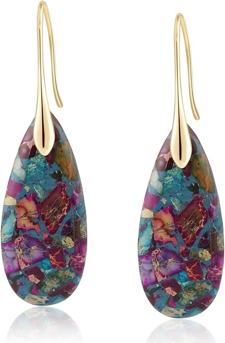 Natural Healing Stone Fishhoop Dangle Drop Earrings Statement Gold silver earrings