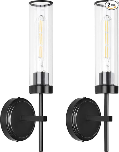 Wall Sconces Set of Two,Black Modern Wall Lighting 16" Bathroom Sconces Wall Lighting 60W with Clear Glass Shade for Living Room Corridor Mirror Bedroom Stairs