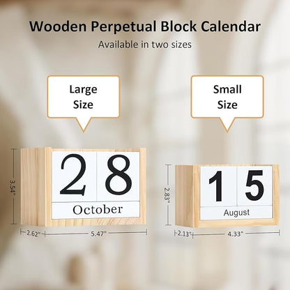 Wooden Block Calendar for Desk, Large Size Daily Desktop Perpetual Desk Calendar, Cute Date Display Desk Accessories for Home Office Decor, Teacher, Classroom, Reusable Yearly, Wood Grain