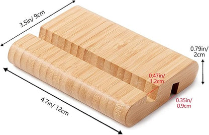 Bamboo Cell Phone Stand Wooden Tablet Stand for Desktop, Wood Cell Phone Holder Desk Tablet Holder Mobile Stand for iPhone iPad Tablets and All Phones (Large Size)