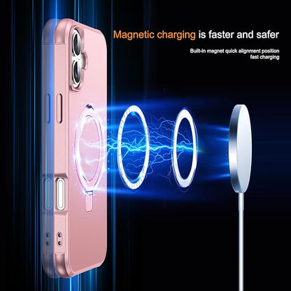 Compatible with iPhone 16 Case with Invisible Magnetic O-Ring Stand Military-Grade Case for iPhone 16 6.1" [Compatible with Mag-Safe][Great Grip Feeling], Rose Gold