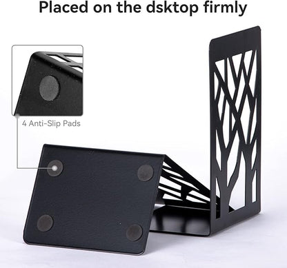 Metal Bookends Black 6 Pair - Heavy Duty Book Stoppers for Shelves - Decorative Book Ends