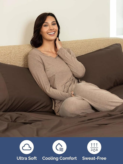 Extra Deep Twin XL Sheet Set - 4 Piece Breathable & Cooling Sheets - Hotel Luxury Bed Sheets Set - Easy & Secure Fit - Soft, Wrinkle Free & Comfy Sheets Set - Brown Sheet Set with Extra Deep Pockets