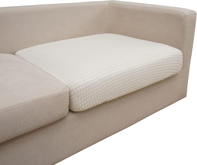 Eismodra Couch Cushion Covers Magic Stretch Sofa Slipcover for 3 Cushion Couch Dogs Pet L Shape 2 Seat Replacement Furniture Protector,Cream White Length 25-37 inches(Only 1 Piece)