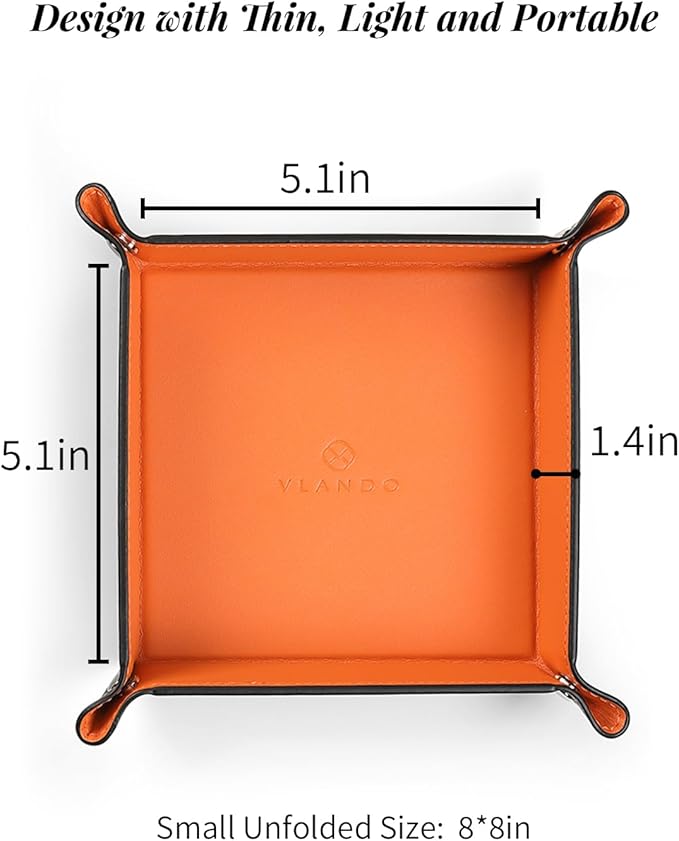 Vlando Valet Tray for Men Women, Nightstand Organizer Vanity Catchall Holder for Dresser Desk Storage Bedside, Travel PU Leather Jewelry Key Bowl Coin Watches and Candy Entryway Tray - Small Size