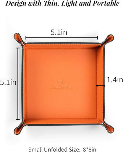 Vlando Valet Tray for Men Women, Nightstand Organizer Vanity Catchall Holder for Dresser Desk Storage Bedside, Travel PU Leather Jewelry Key Bowl Coin Watches and Candy Entryway Tray - Small Size