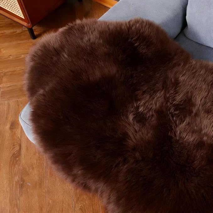 Premium Genuine Fur Sheepskin Rug Real Australia Sheepskin Natural Luxury Fluffy Lambskin Fur Area Rug Seat Covers for Kids Bedroom Sofa Chair Cover (Mocha, 2ft x 3ft)