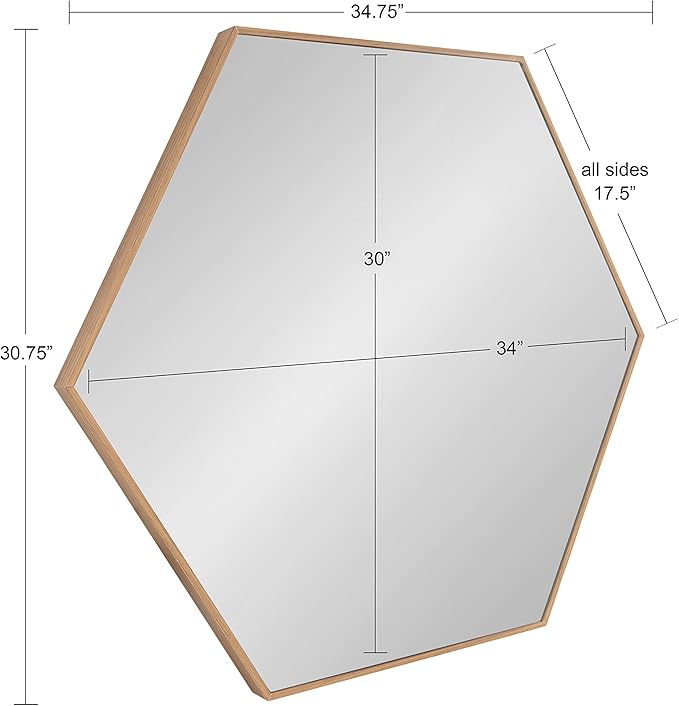 Kate and Laurel Rhodes Modern Hexagon Wall Mirror, 30 x 30, Natural Teak, Chic Geometric Mirror for Wall