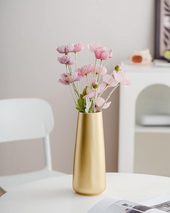 Light Gold Vase - 10" Gold Ceramic Flower vase for Home/Table/Accent Decor, Minimalist Modern Vases Ceramic for Centerpieces, Room Decor, Living Room, Bedroom or Gift
