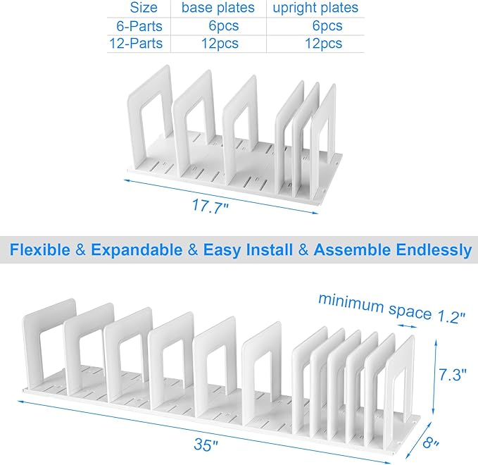 Adjustable Vertical File Sorter Sturdy Plastic Expandable Upright File Holder, Desktop Binder Organizer, Home School Office Organization Bookshelf Divider, Assemble Easily Endlessly, White