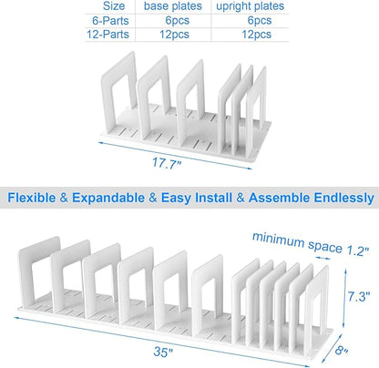 Adjustable Vertical File Sorter Sturdy Plastic Expandable Upright File Holder, Desktop Binder Organizer, Home School Office Organization Bookshelf Divider, Assemble Easily Endlessly, White